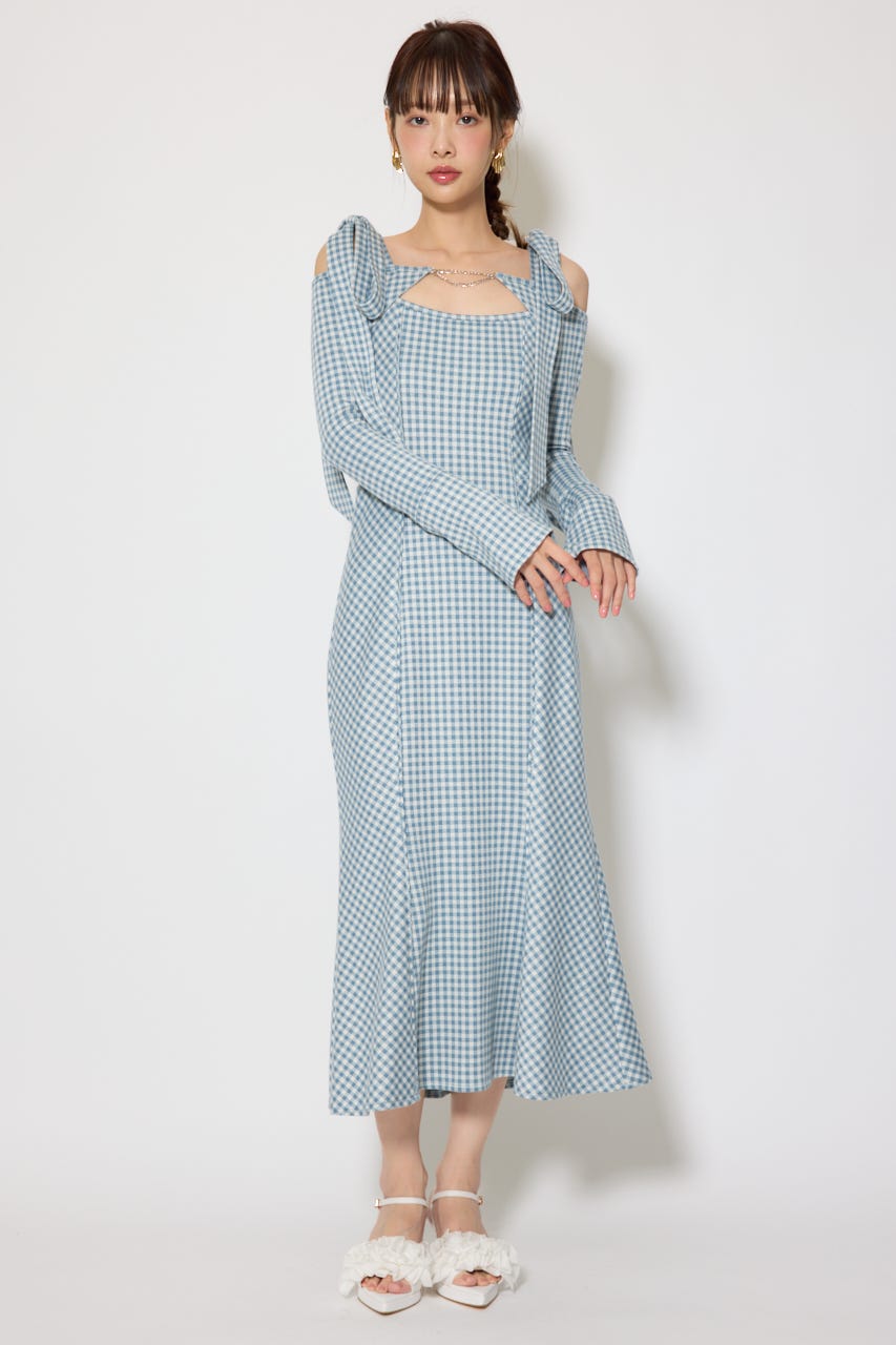 ギンガムチェックカットワンピース 柄BLU M