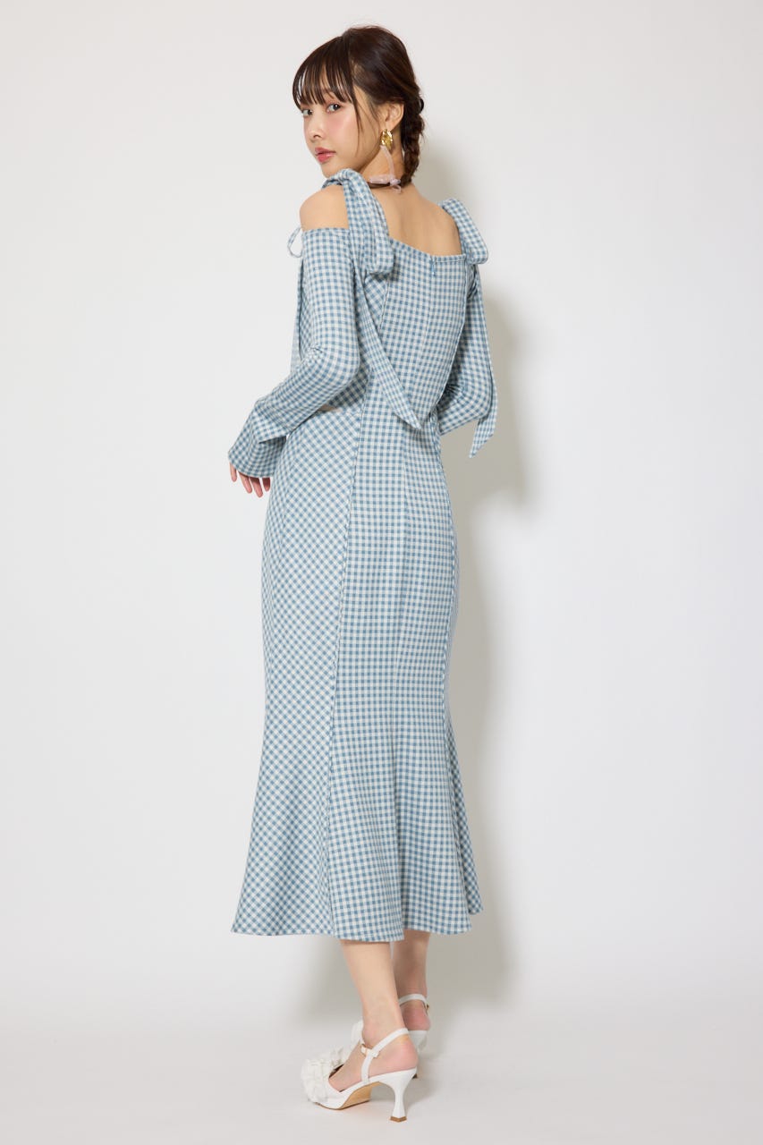 ギンガムチェックカットワンピース 柄BLU M