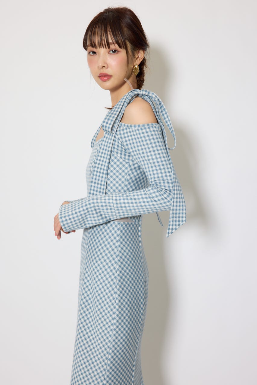 ギンガムチェックカットワンピース 柄BLU M
