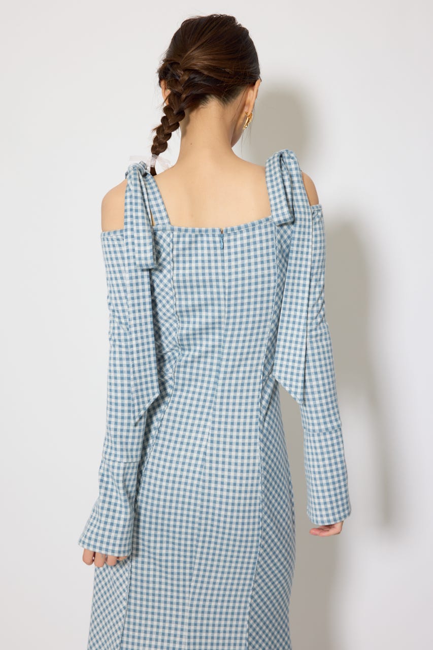 ギンガムチェックカットワンピース 柄BLU M