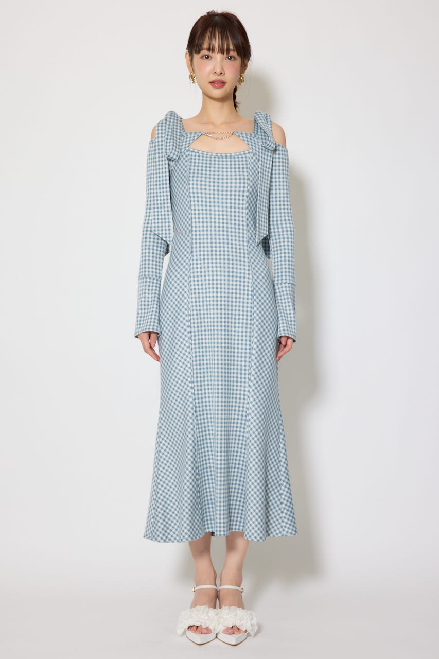 ギンガムチェックカットワンピース 柄BLU M