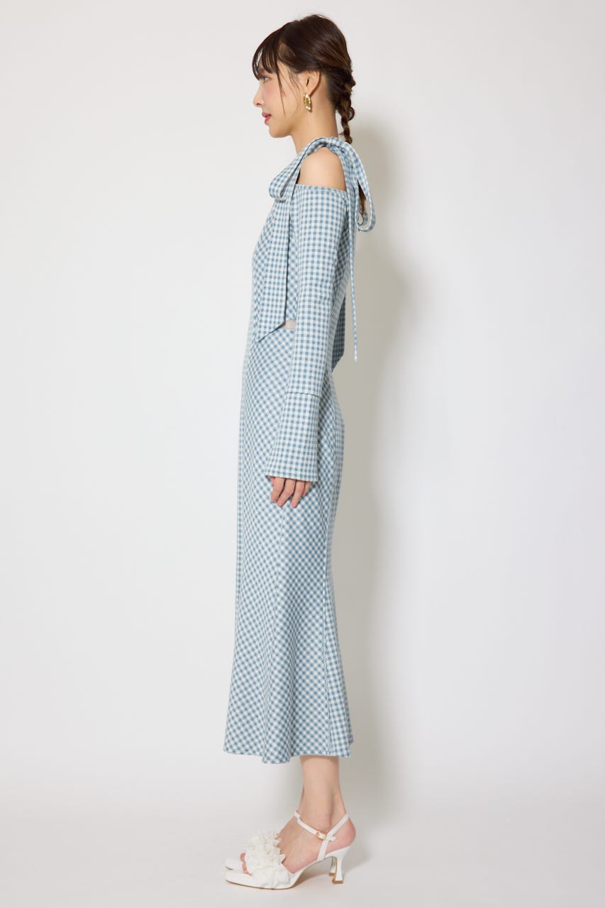 ギンガムチェックカットワンピース 柄BLU M