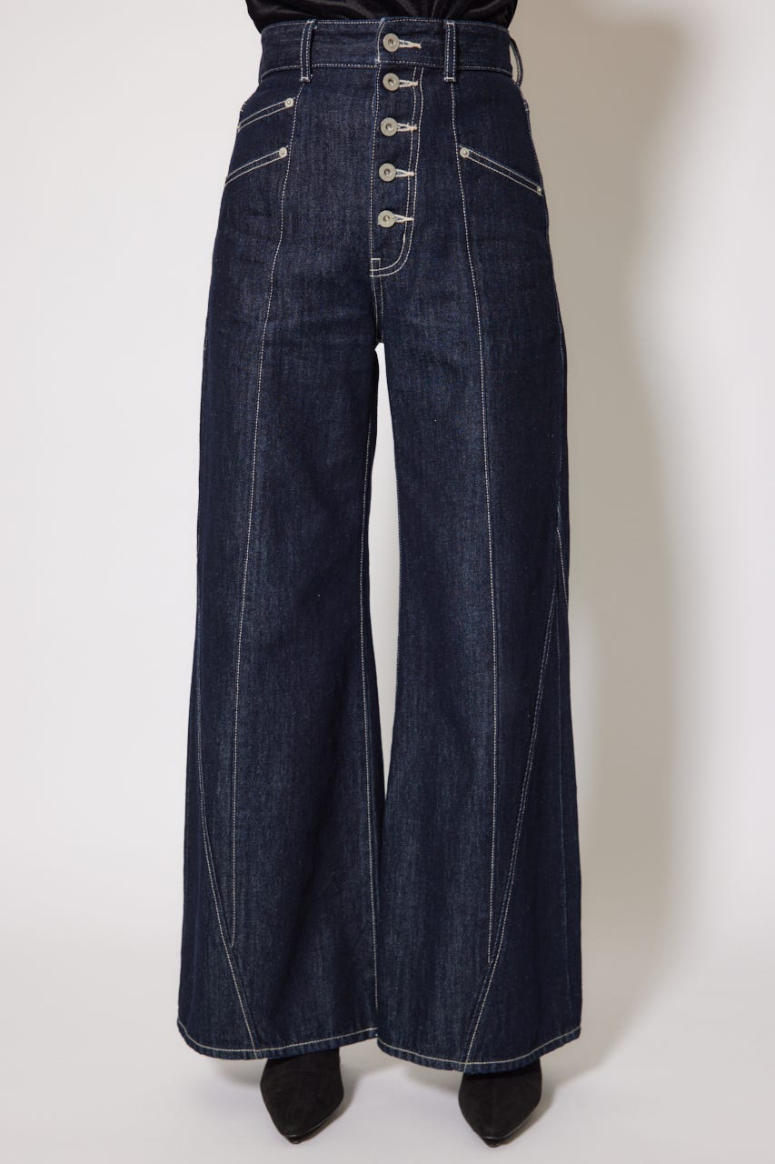 フロントボタンデザインハイウエストデニムパンツ D/BLU M