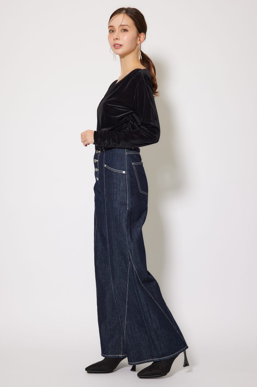 rienda★フロントボタンデザインハイウエストデニムパンツ rienda | フロントボタンデザインハイウエストデニムパンツ