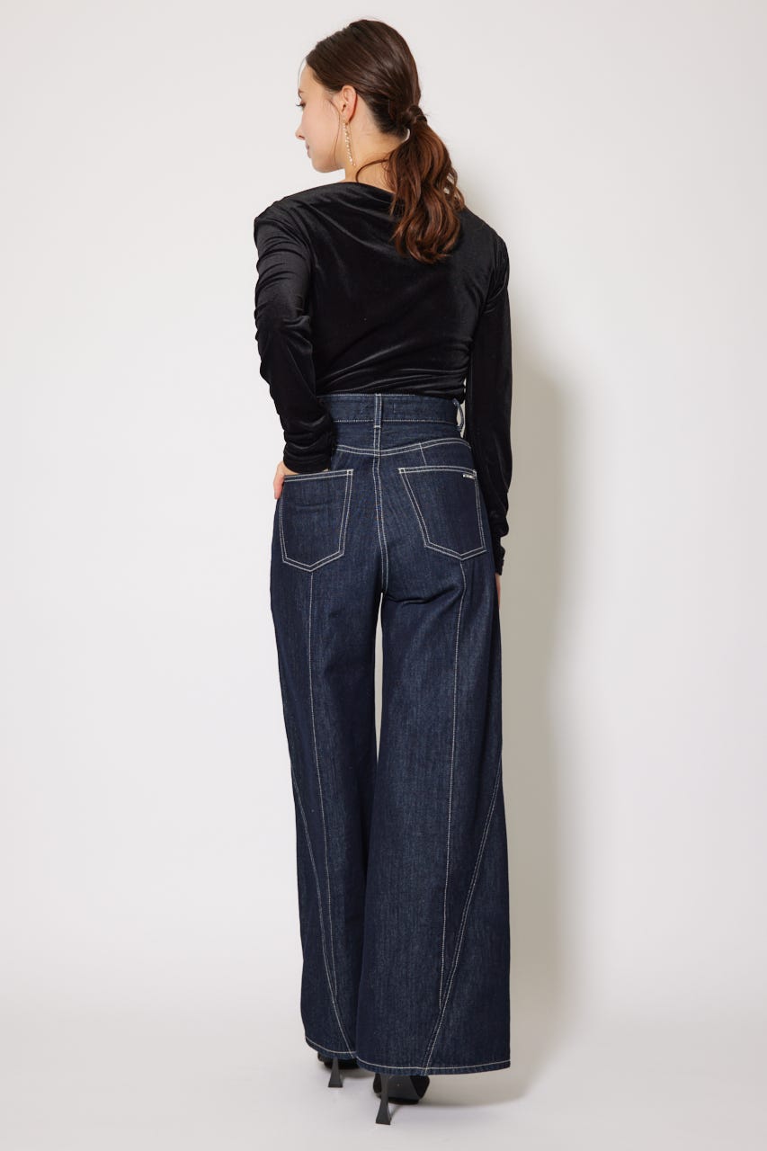 rienda | フロントボタンデザインハイウエストデニムパンツ