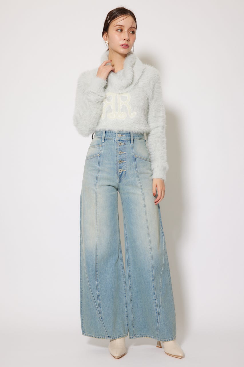 rienda フロントボタンデザインハイウエストデニムパンツS rienda ジーンズ デニム デニムパンツ フロントボタンデザイン