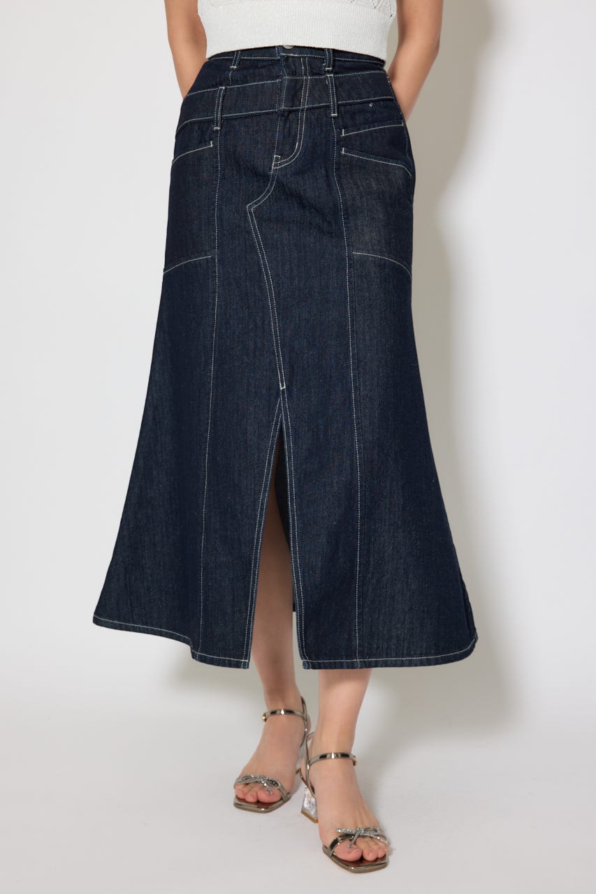 ダブルベルトマーメイドデニムスカート D/BLU S