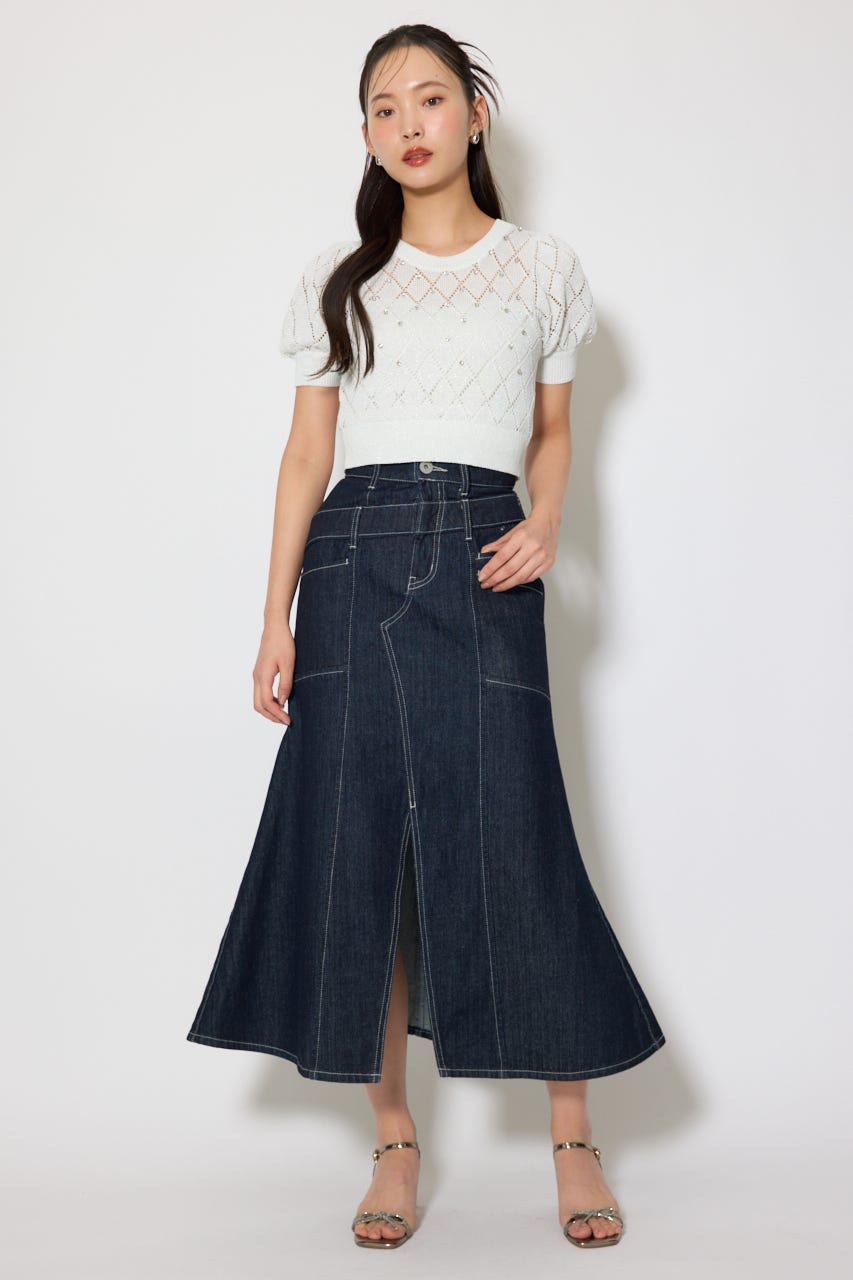 ダブルベルトマーメイドデニムスカート D/BLU S