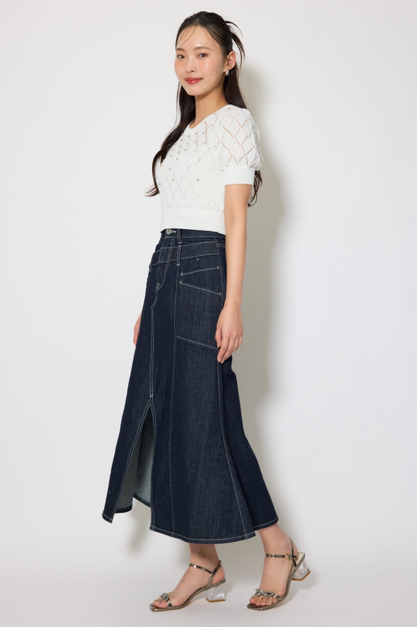 ダブルベルトマーメイドデニムスカート D/BLU S