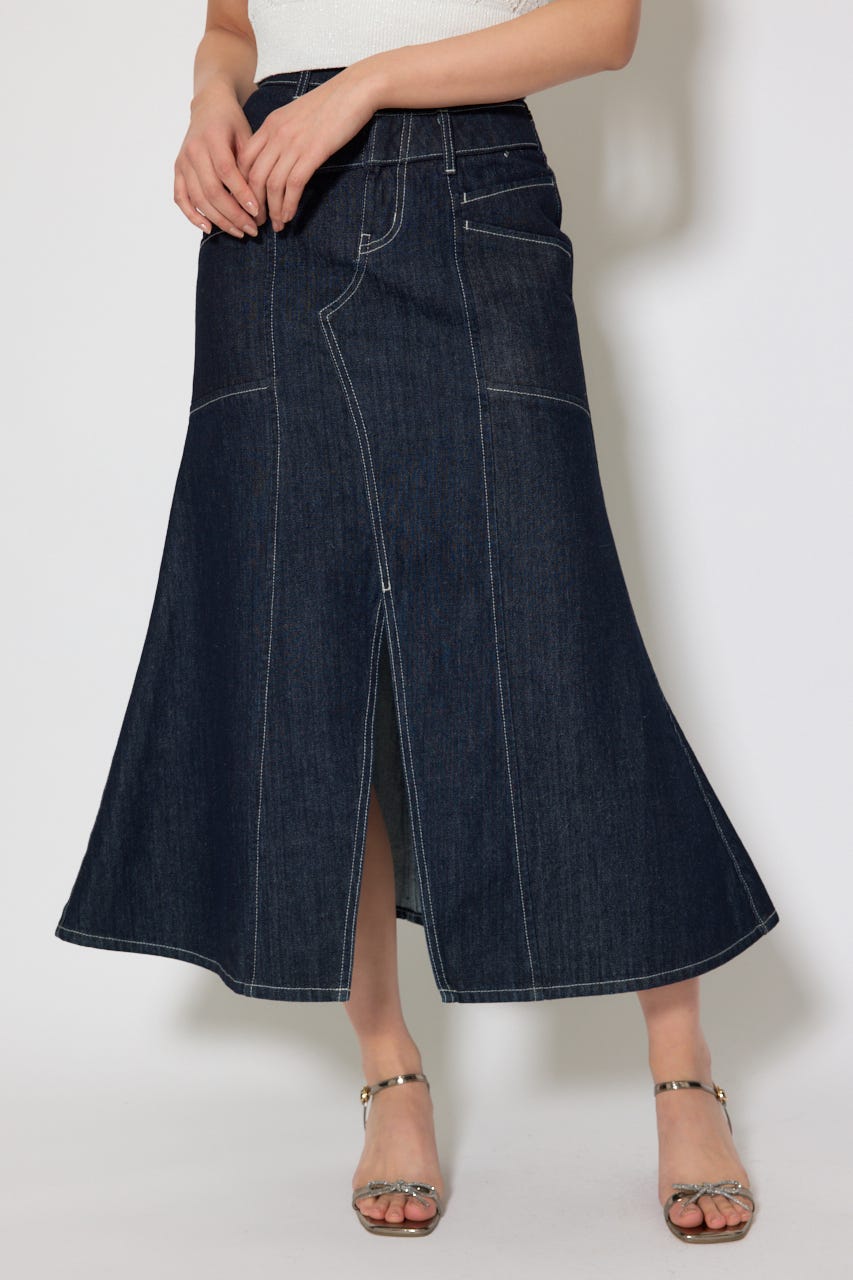 ダブルベルトマーメイドデニムスカート D/BLU S