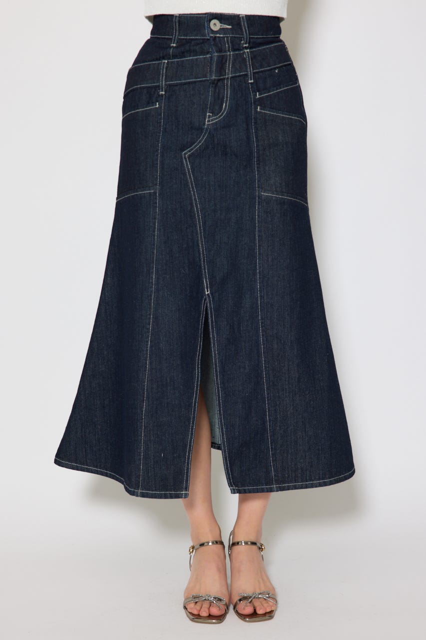 ダブルベルトマーメイドデニムスカート D/BLU S