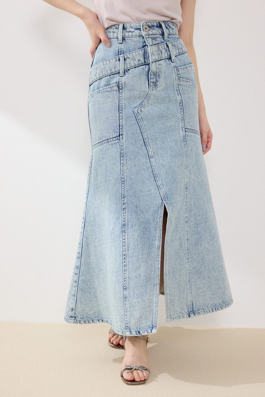 【GirlsAward着用アイテム】ダブルベルトマーメイドデニムスカート L/BLU XS