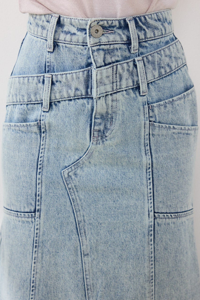 【GirlsAward着用アイテム】ダブルベルトマーメイドデニムスカート L/BLU XS