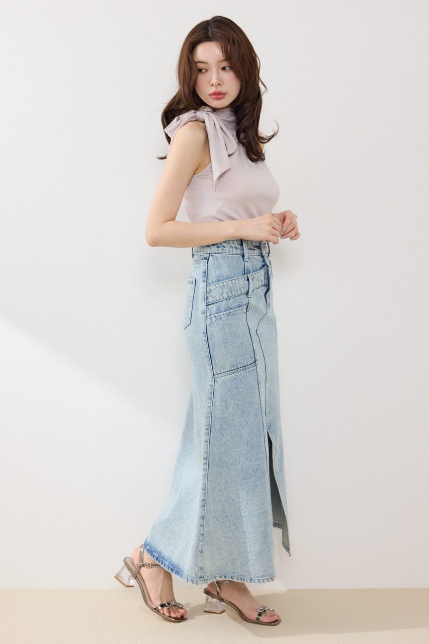 【GirlsAward着用アイテム】ダブルベルトマーメイドデニムスカート L/BLU XS