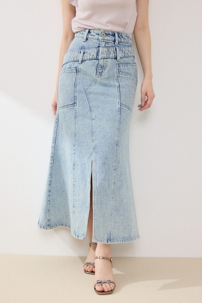 【GirlsAward着用アイテム】ダブルベルトマーメイドデニムスカート L/BLU XS