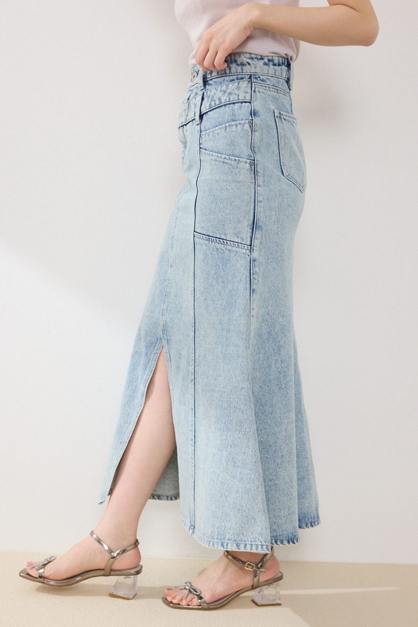 【GirlsAward着用アイテム】ダブルベルトマーメイドデニムスカート L/BLU XS