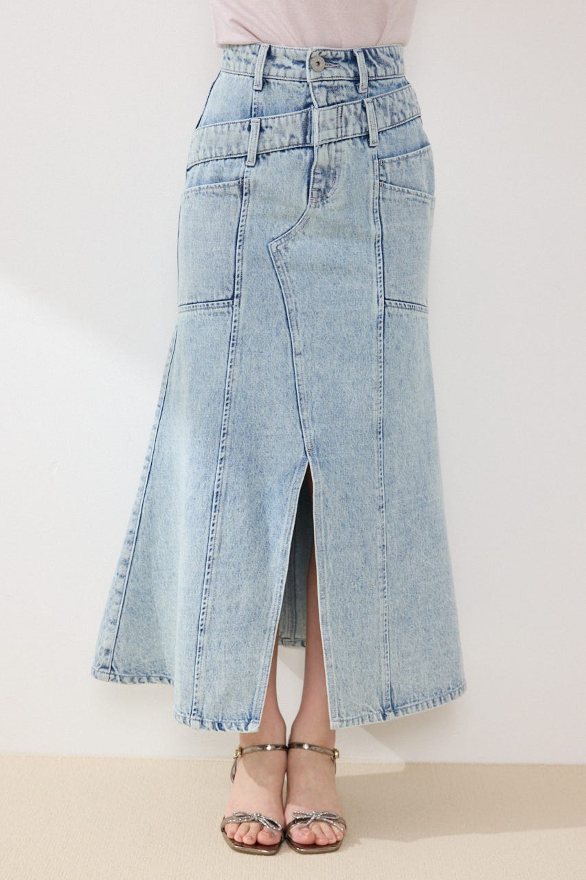 【GirlsAward着用アイテム】ダブルベルトマーメイドデニムスカート L/BLU XS