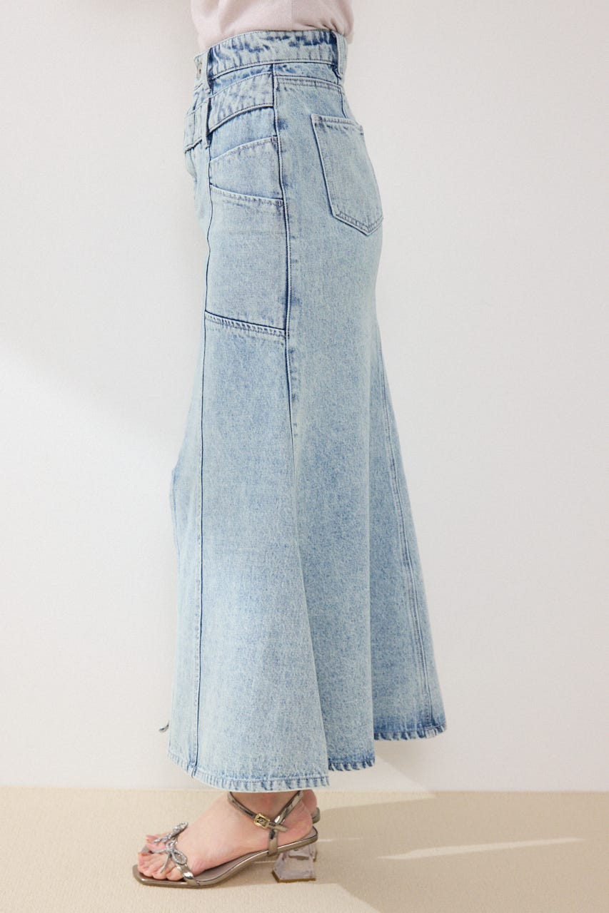 【GirlsAward着用アイテム】ダブルベルトマーメイドデニムスカート L/BLU XS