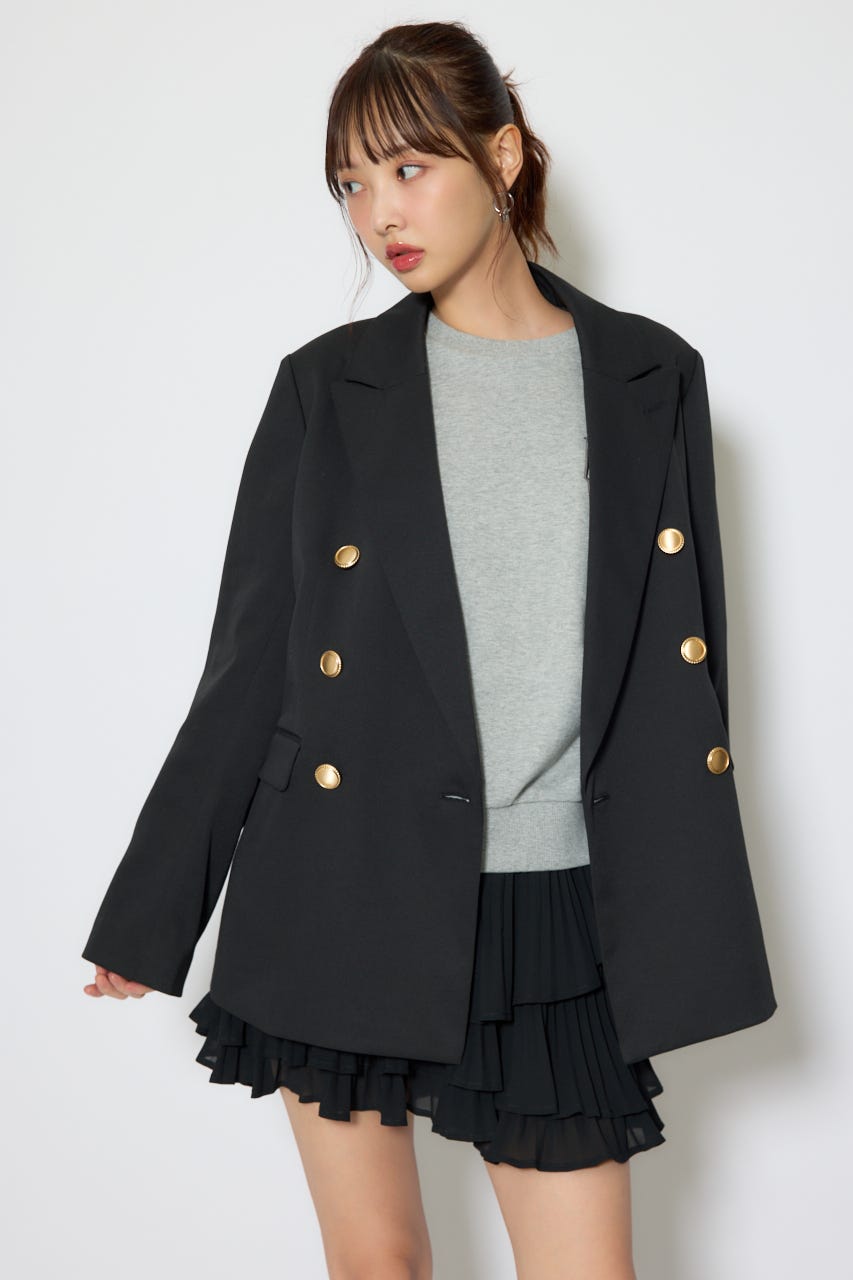 【1/25(日)23:59までSS先行予約会対象アイテム】ピークドラペルダブルテーラードジャケット BLK FREE