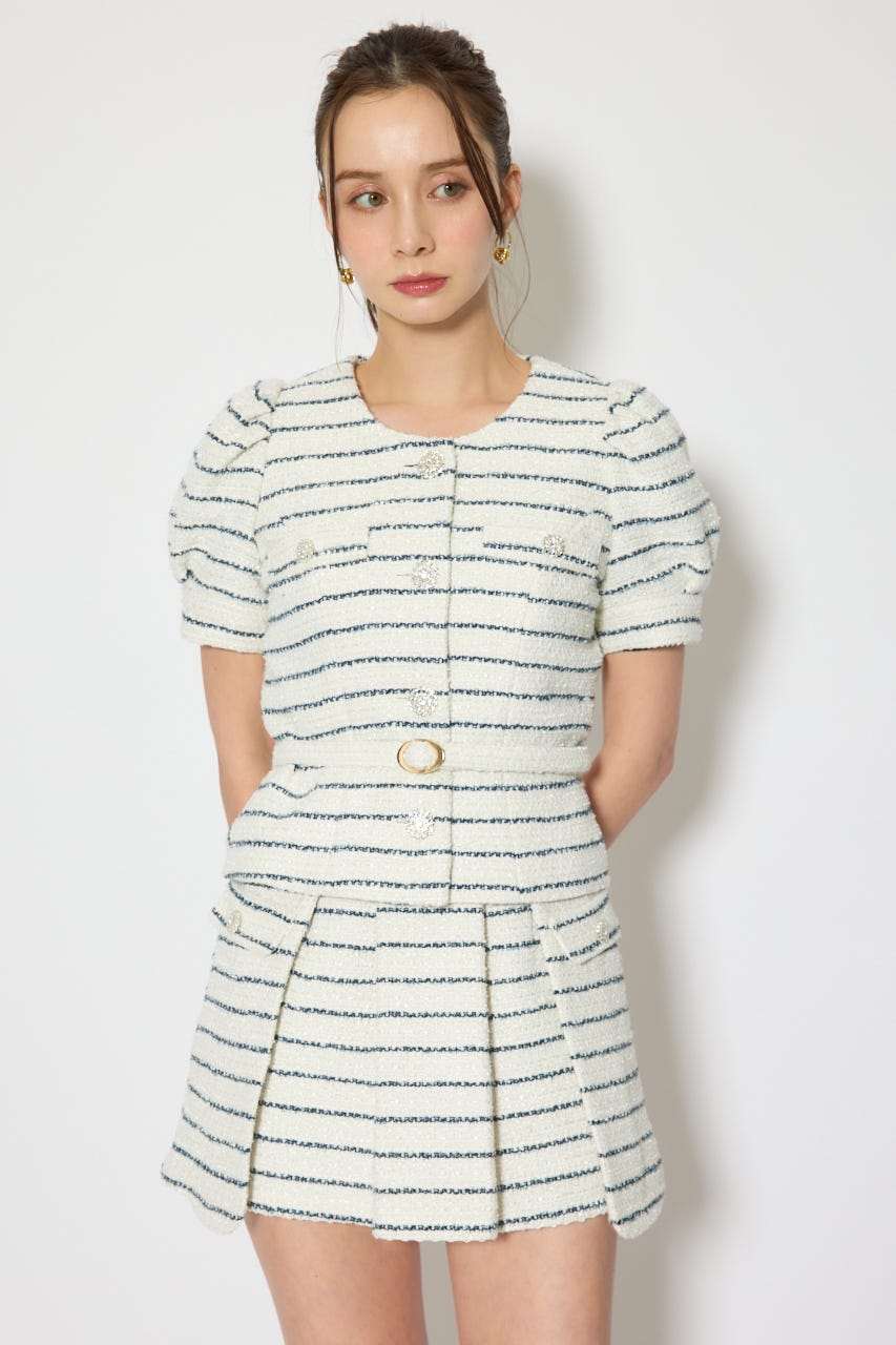 ノーカラーツイードペプラムジャケット Multi_1 S