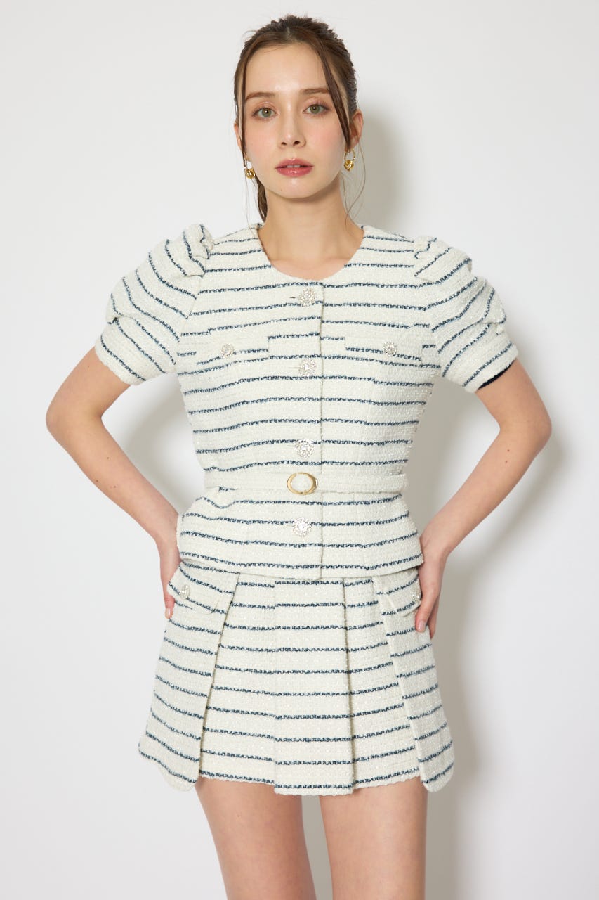 ノーカラーツイードペプラムジャケット Multi_1 S