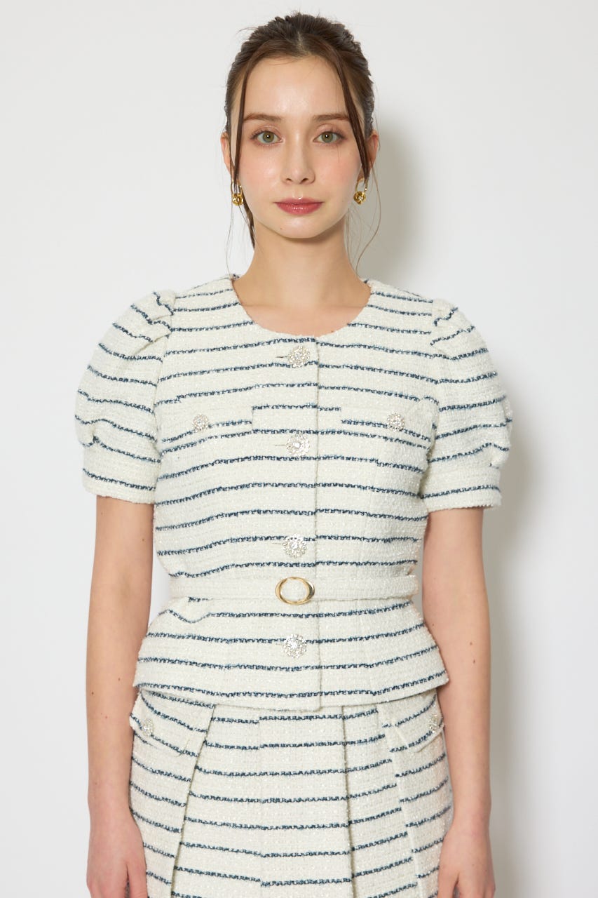 ノーカラーツイードペプラムジャケット Multi_1 S