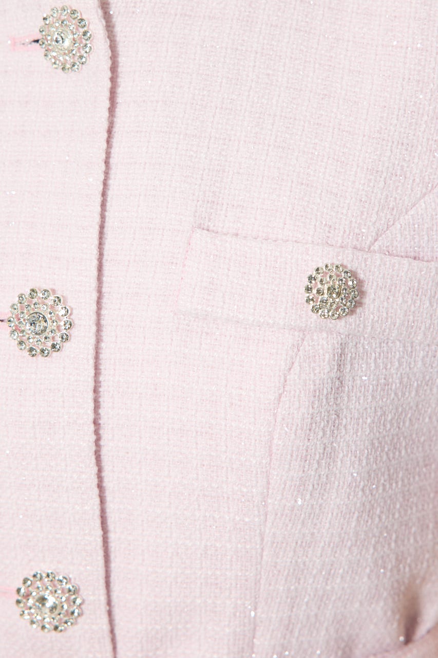 ノーカラーツイードペプラムジャケット PNK M