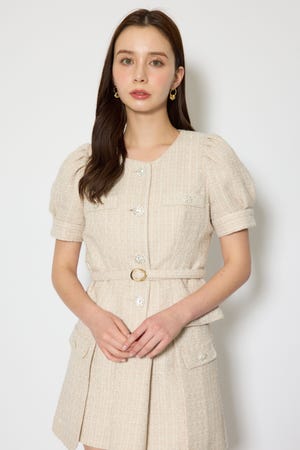 ノーカラーツイードペプラムジャケット