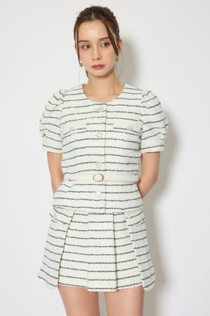 ノーカラーツイードペプラムジャケット