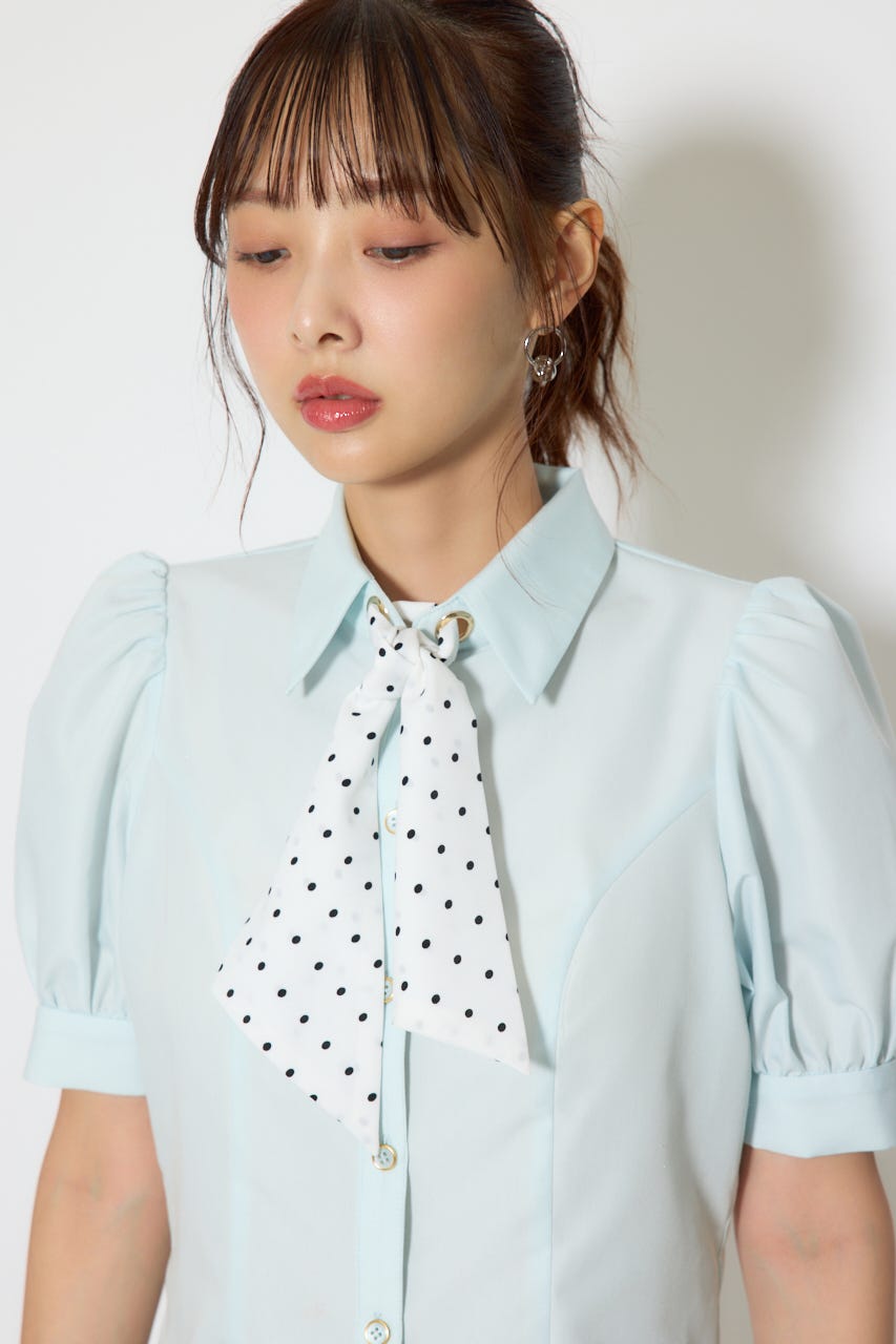 【森香澄さん着用】スカーフ付きハーフスリーブブラウス BLU FREE