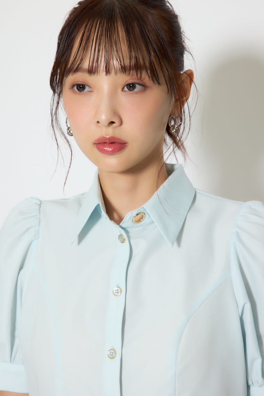 【森香澄さん着用】スカーフ付きハーフスリーブブラウス BLU FREE