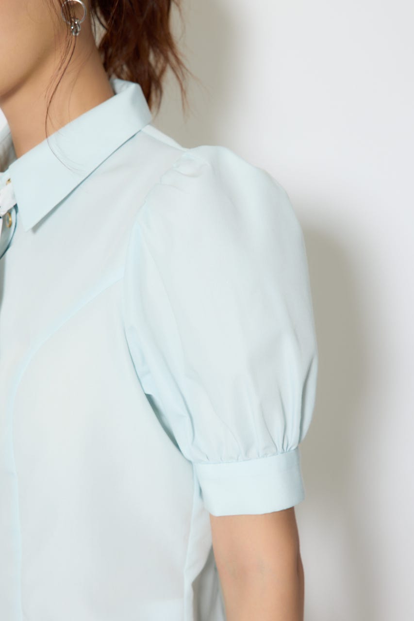 【森香澄さん着用】スカーフ付きハーフスリーブブラウス BLU FREE