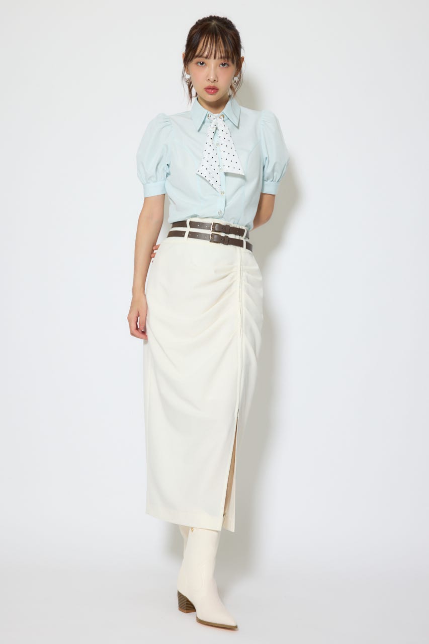 【森香澄さん着用】スカーフ付きハーフスリーブブラウス BLU FREE