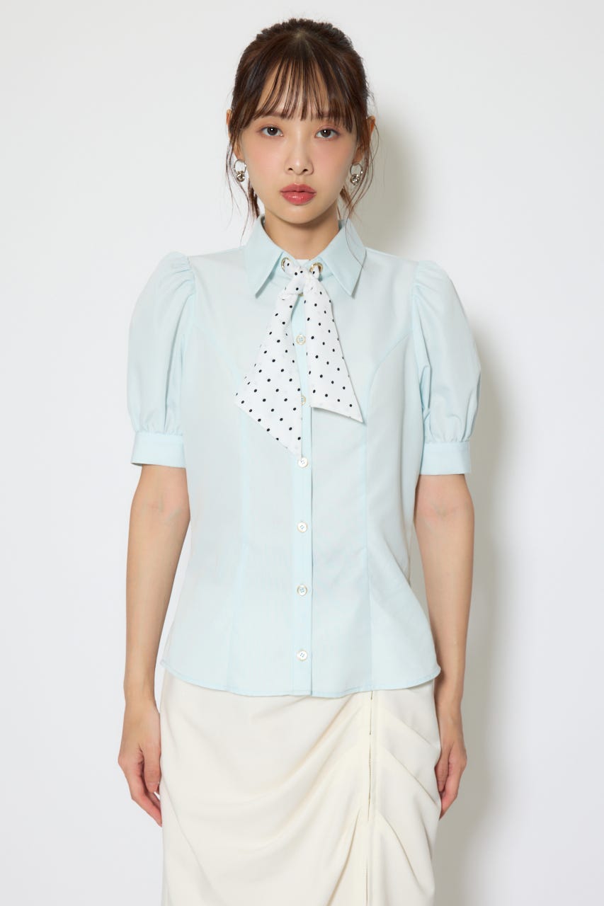 【森香澄さん着用】スカーフ付きハーフスリーブブラウス BLU FREE