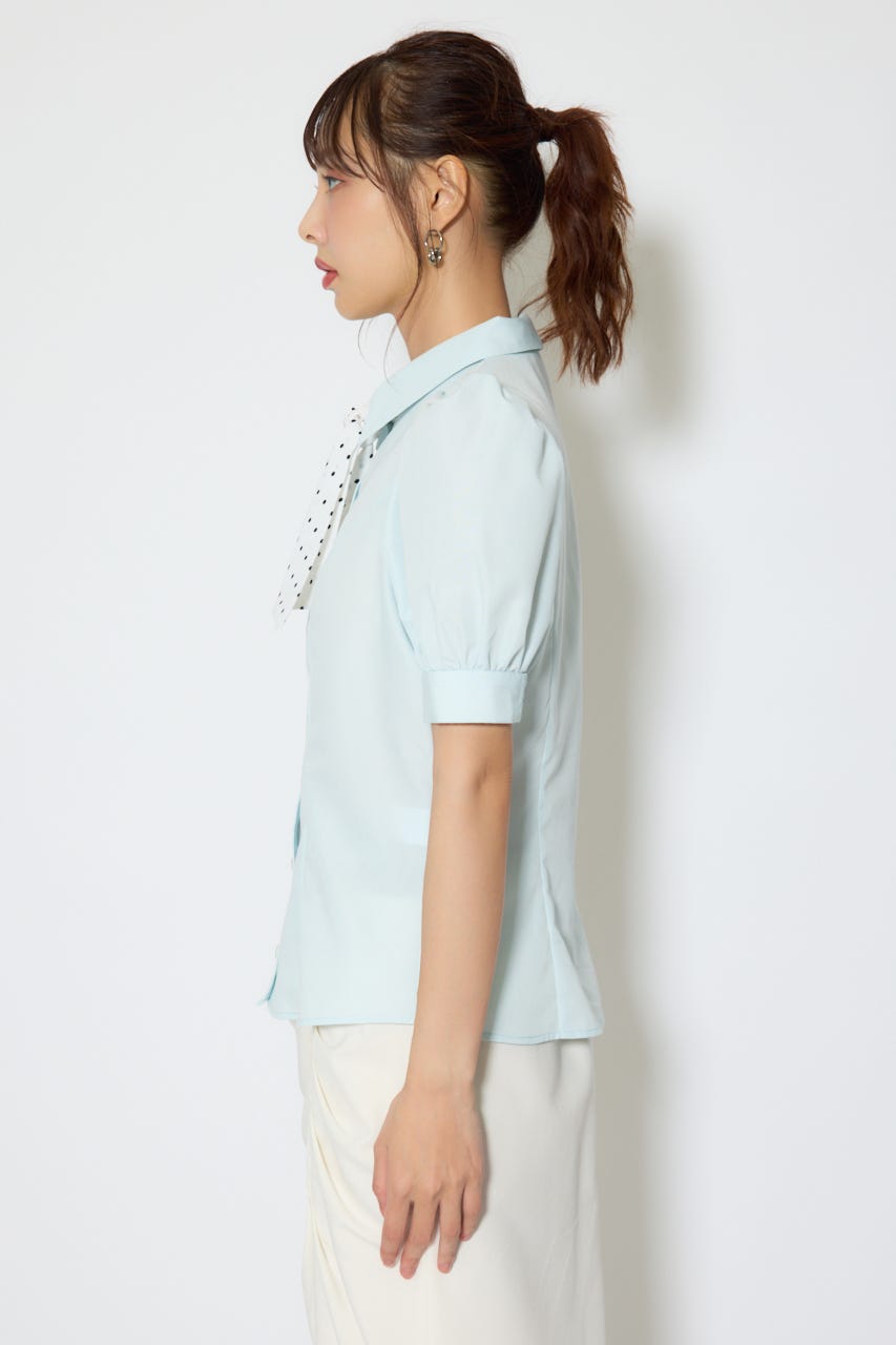 【森香澄さん着用】スカーフ付きハーフスリーブブラウス BLU FREE