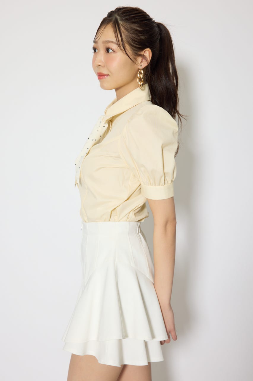 【森香澄さん着用】スカーフ付きハーフスリーブブラウス L/YEL FREE