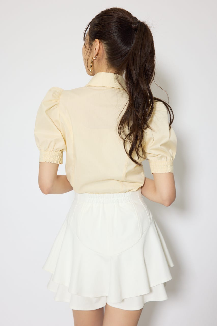 【森香澄さん着用】スカーフ付きハーフスリーブブラウス L/YEL FREE