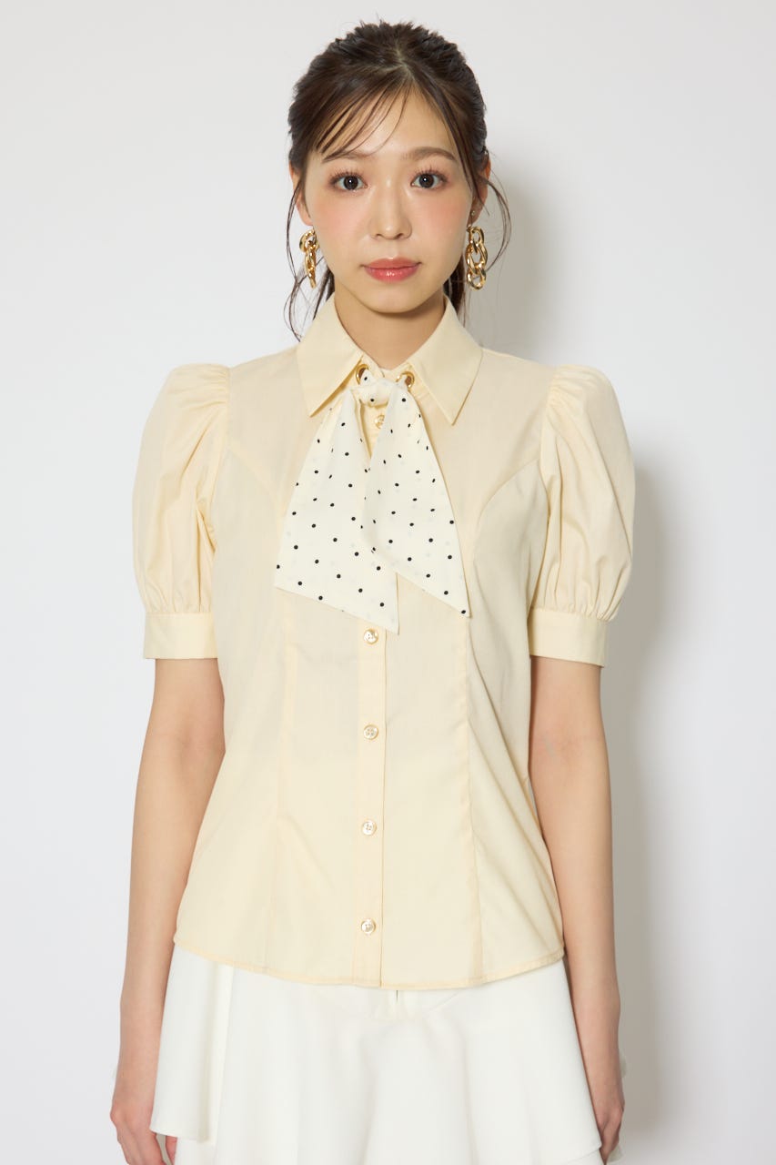 【森香澄さん着用】スカーフ付きハーフスリーブブラウス L/YEL FREE