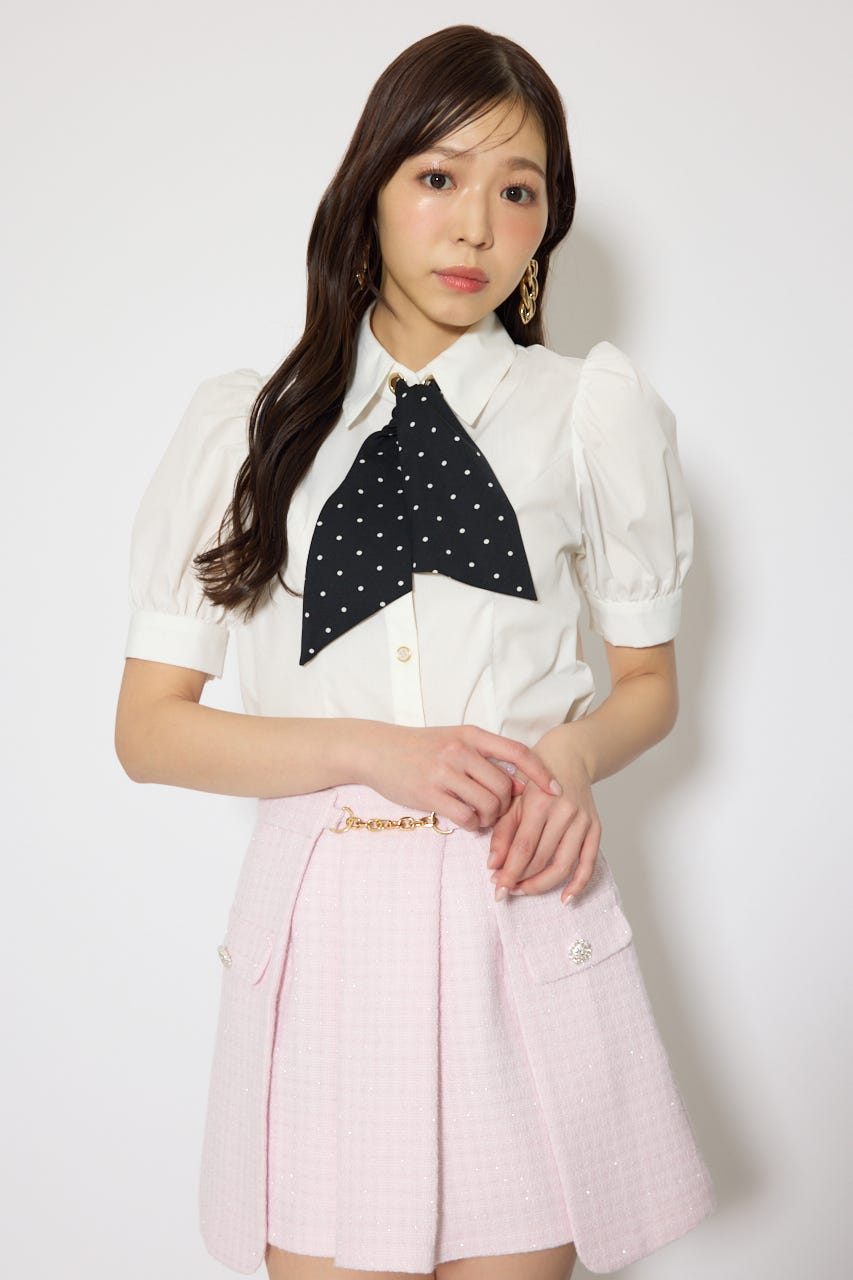 【森香澄さん着用】スカーフ付きハーフスリーブブラウス WHT FREE