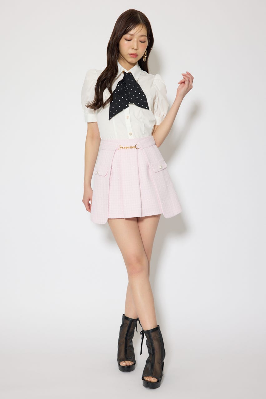 【森香澄さん着用】スカーフ付きハーフスリーブブラウス WHT FREE