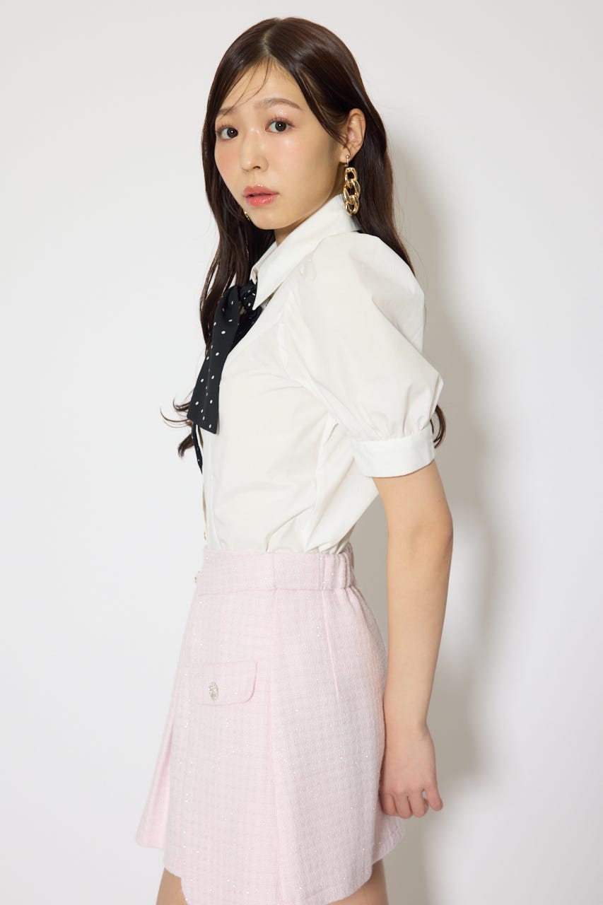 【森香澄さん着用】スカーフ付きハーフスリーブブラウス WHT FREE