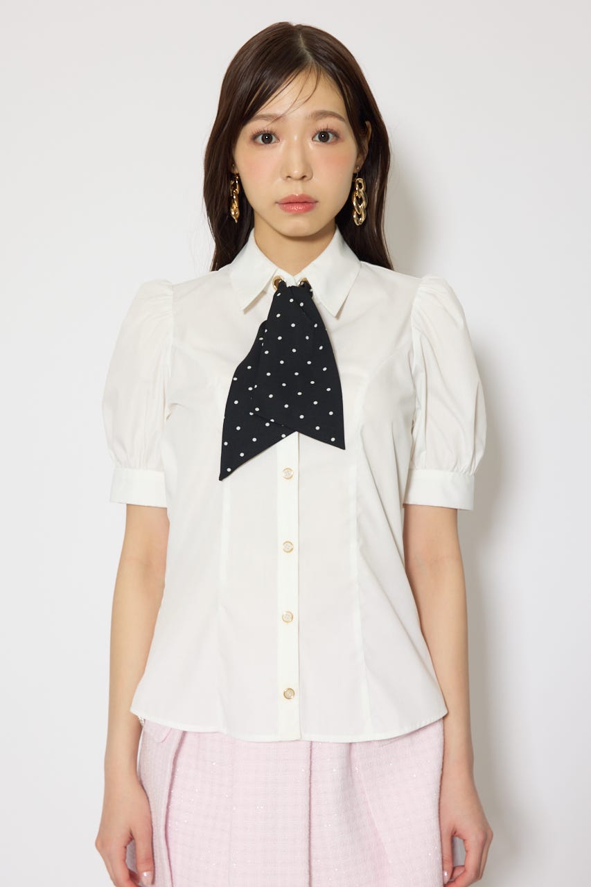 【森香澄さん着用】スカーフ付きハーフスリーブブラウス WHT FREE