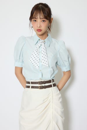 【森香澄さん着用】スカーフ付きハーフスリーブブラウス