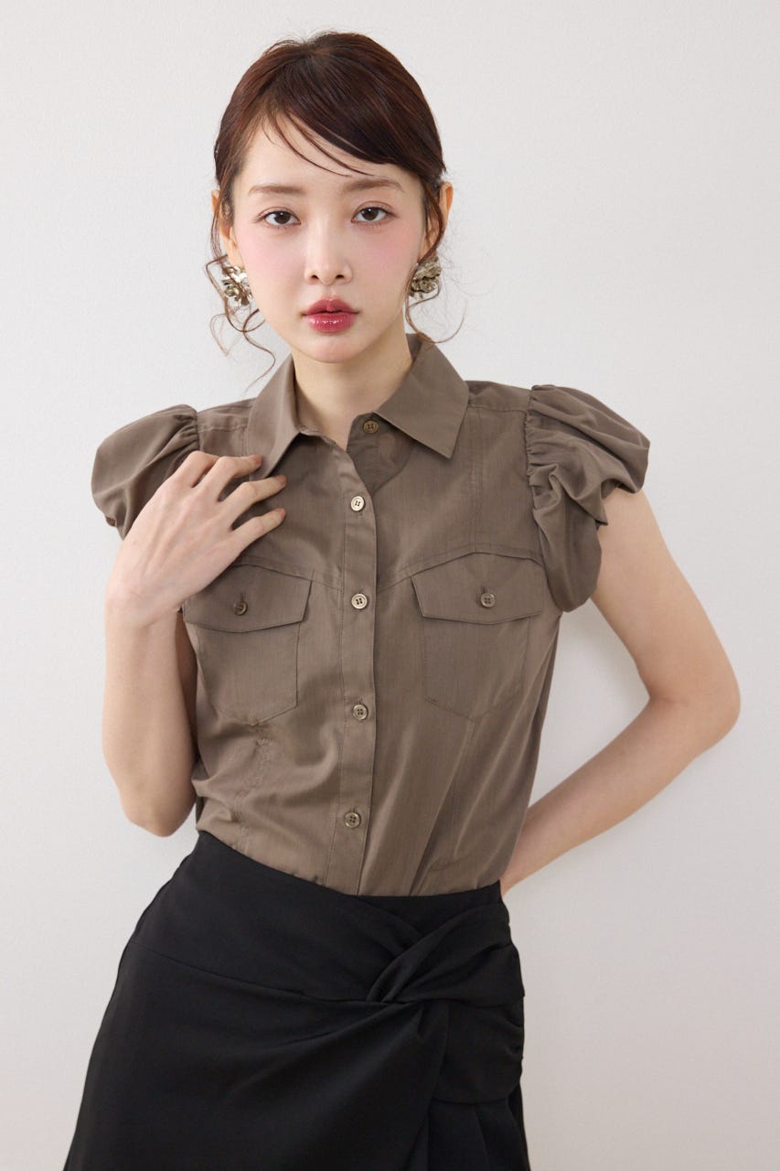 バルーンスリーブポケットブラウス KHA FREE