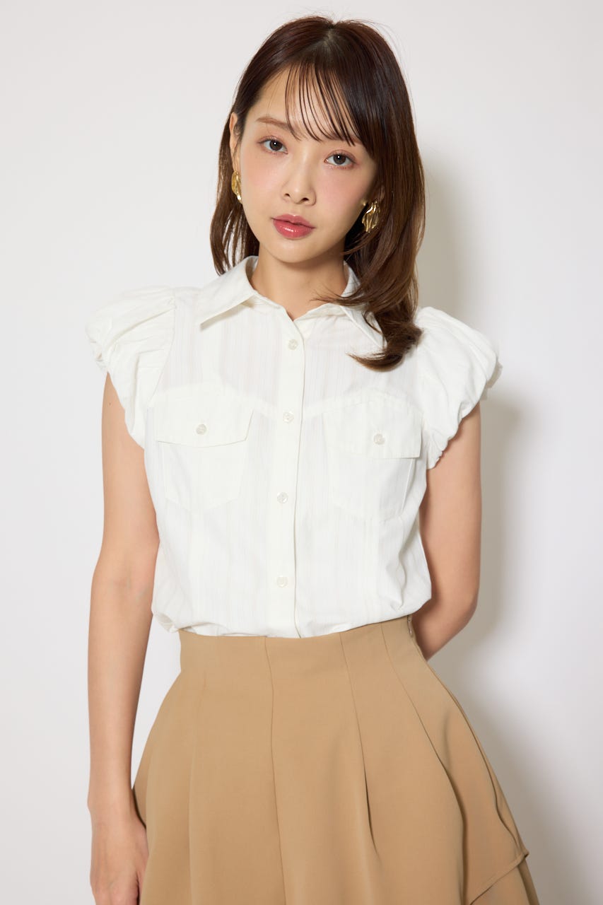 バルーンスリーブポケットブラウス WHT FREE