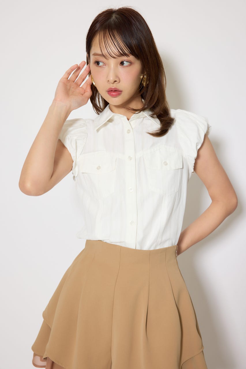 バルーンスリーブポケットブラウス WHT FREE