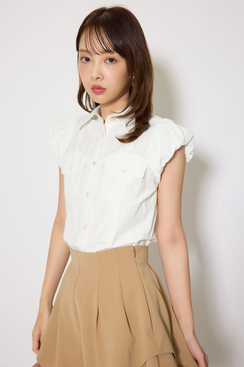 バルーンスリーブポケットブラウス WHT FREE