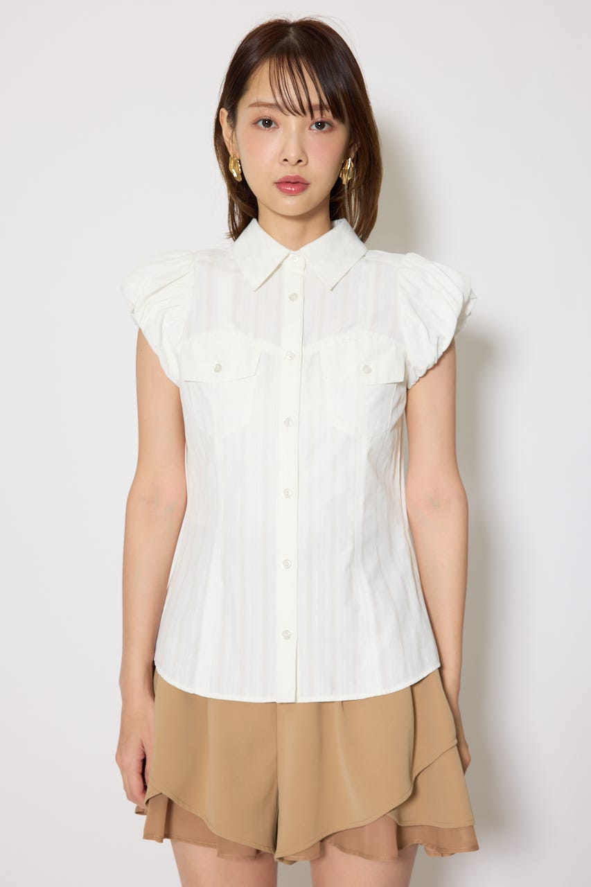 バルーンスリーブポケットブラウス WHT FREE