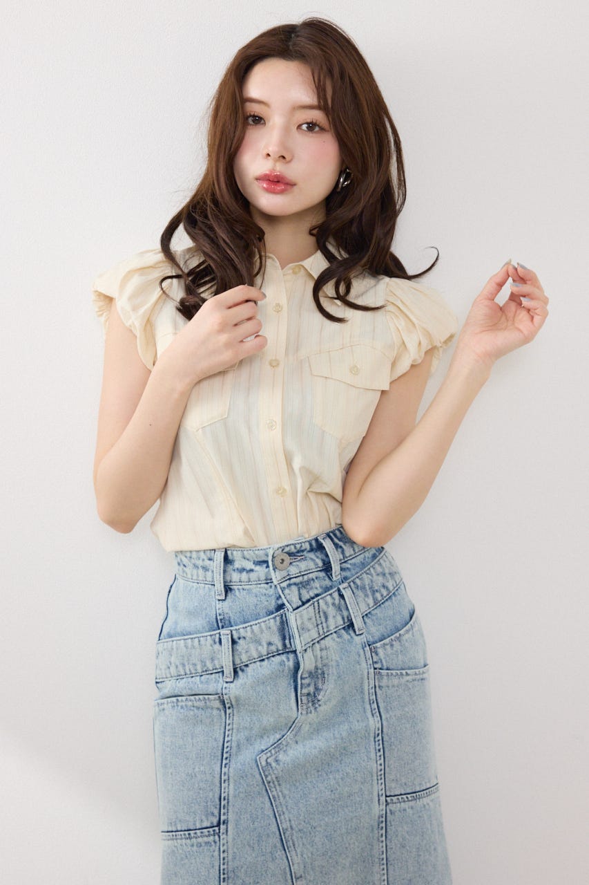 バルーンスリーブポケットブラウス YEL FREE