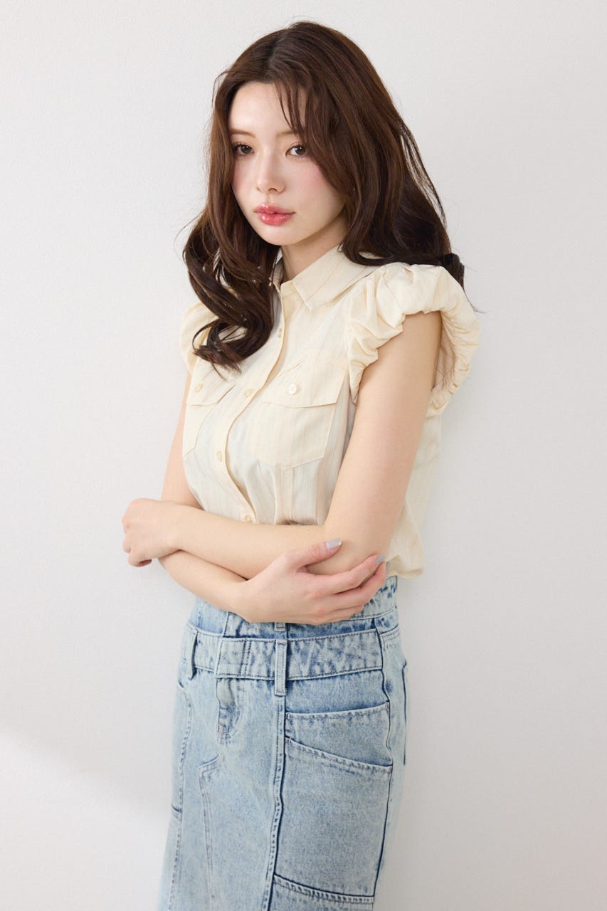 バルーンスリーブポケットブラウス YEL FREE